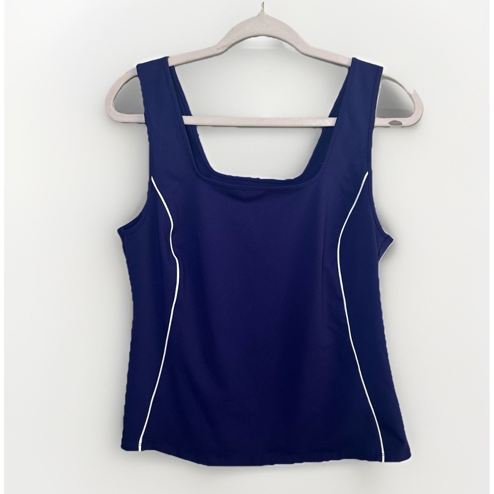 LIVI Active Tank Top 14/16 Navy White Piping‎ Square Neck Thick Straps 1x Gym